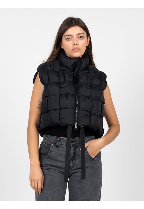 La Haine Inside Us Bezrękawnik "Down Vest Unisex" | LW941 | Kobieta | Czarny. Okazja: do pracy, na spacer. Kolor: czarny. Materiał: poliamid. Długość rękawa: bez rękawów. Wzór: paski, jednolity. Sezon: lato