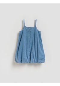 Reserved - Jenasowa sukienka na ramiączkach - niebieski. Kolor: niebieski. Materiał: bawełna, tkanina. Długość rękawa: na ramiączkach. Typ sukienki: bombki #1