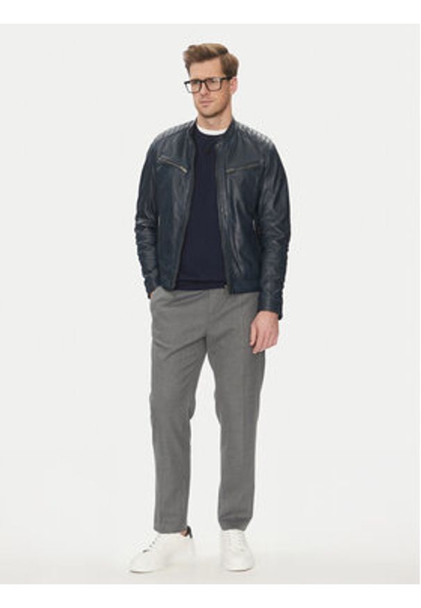 Serge Pariente Kurtka skórzana Alon Granatowy Regular Fit. Kolor: niebieski. Materiał: skóra