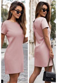 IVON - Różowa Klasyczna Mini Sukienka Cristy. Kolor: różowy. Styl: klasyczny. Długość: mini