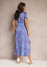 Renee - Niebieska Sukienka Maxi z Gumką w Talii i Asymetrycznym Dołem Amparo. Kolor: niebieski. Typ sukienki: asymetryczne. Długość: maxi #4