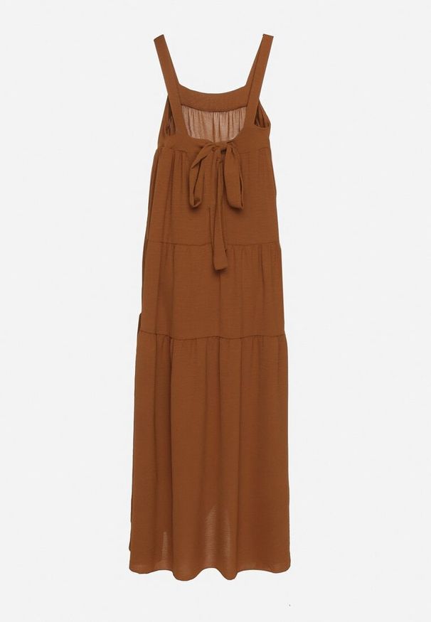 Born2be - Brązowa Sukienka o Rozkloszowanym Kroju z Wiązaniem z Tyłu Savinelle. Okazja: na co dzień, na imprezę. Kolor: brązowy. Styl: elegancki, casual