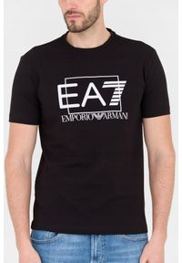 EA7 Emporio Armani - EA7 Czarny męski t-shirt z dużym białym logo. Kolor: czarny