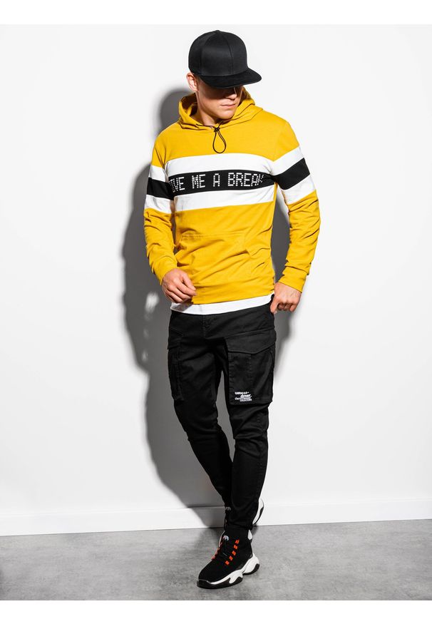 Żółta bluza Ombre Clothing z nadrukiem, z kapturem