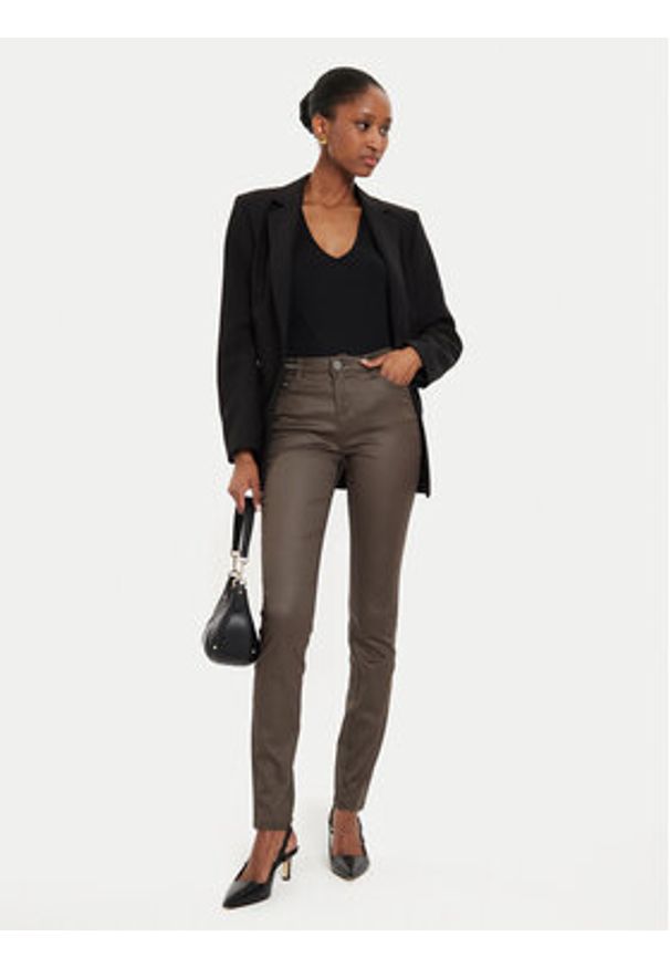 Morgan Spodnie materiałowe 212-PALONA Brązowy Slim Fit. Kolor: brązowy. Materiał: syntetyk, bawełna