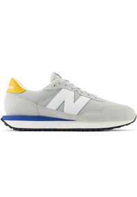 Buty męskie New Balance MS237VH – szare. Okazja: na co dzień. Kolor: szary. Materiał: skóra, guma, zamsz. Szerokość cholewki: normalna