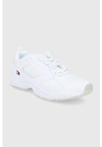 Tommy Jeans Buty kolor biały na płaskiej podeszwie. Nosek buta: okrągły. Zapięcie: sznurówki. Kolor: biały. Materiał: poliester, guma. Obcas: na płaskiej podeszwie #5