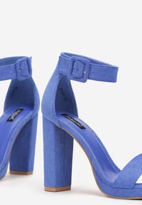 Renee - Niebieskie Sandały na Słupkowym Obcasie z Zakrytą Piętą Euflia. Kolor: niebieski. Obcas: na obcasie. Wysokość obcasa: średni