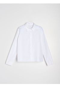 Sinsay - Bawełniana koszula z ozdobną koronką - biały. Kolor: biały. Materiał: koronka, bawełna. Wzór: koronka #1