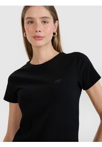 4f - 4F T-shirt slim gładki damski - czarny S. Okazja: na co dzień. Kolor: czarny. Materiał: dzianina, bawełna, jersey, materiał, elastan. Długość rękawa: krótki rękaw. Długość: krótkie. Wzór: gładki. Sezon: lato. Styl: klasyczny, sportowy, casual