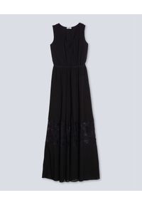 Liu Jo - LIU JO - Czarna sukienka maxi. Kolor: czarny. Wzór: haft. Typ sukienki: plisowane. Styl: klasyczny. Długość: maxi