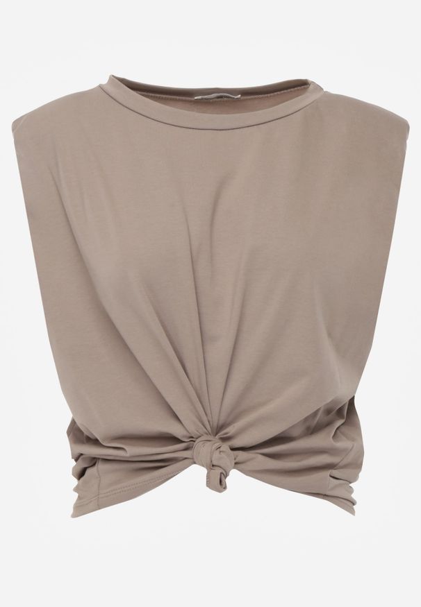 Renee - Beżowy Wiązany Top Oversize z Bawełny Bez Rękawów z Poduszkami w Ramionach Othrassa. Okazja: na co dzień, na randkę. Kolor: beżowy. Materiał: bawełna. Długość rękawa: bez rękawów. Długość: krótkie. Styl: casual