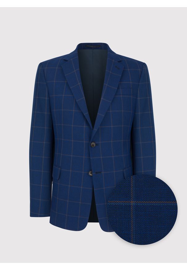 Pako Lorente - PAKO LORENTE – Granatowa marynarka casualowa w kratę. Okazja: na co dzień. Kolor: niebieski. Materiał: bawełna, poliester, wełna. Styl: casual