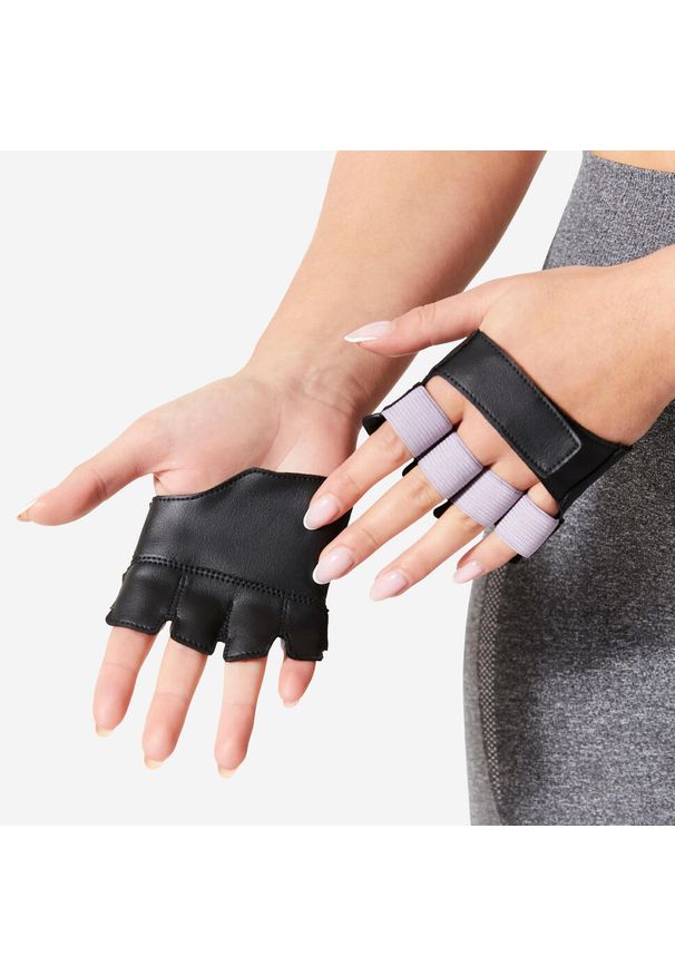 CORENGTH - Nakładki na dłonie fitness pad Domyos. Kolor: fioletowy, wielokolorowy, czarny. Materiał: poliester, materiał, guma. Wzór: paski. Sport: fitness