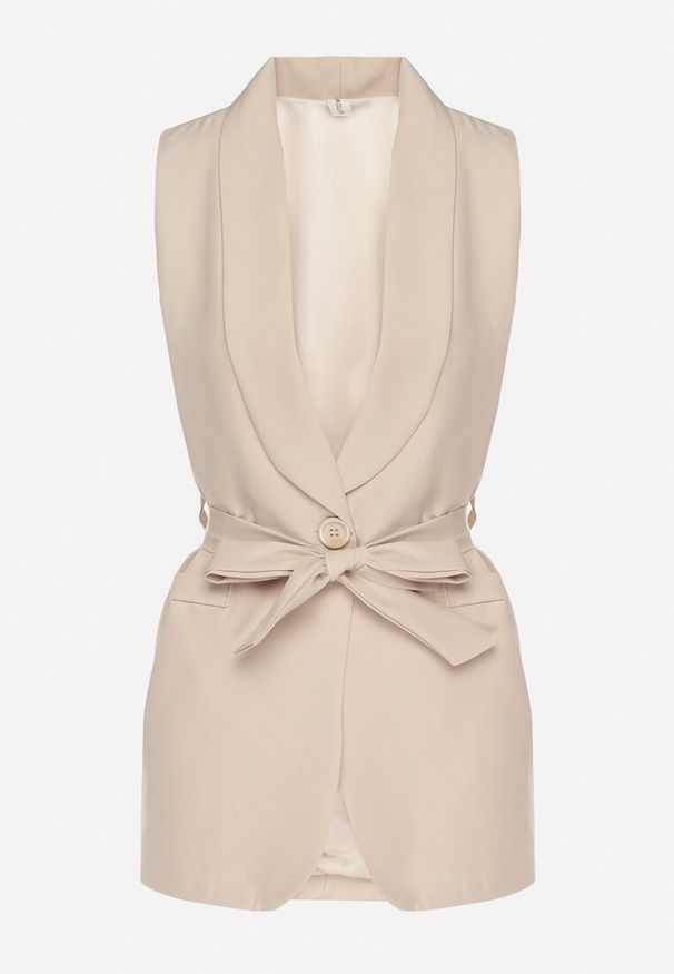 Born2be - Beżowa Garniturowa Kamizelka Ozdobiona Paskiem Viviona. Okazja: na co dzień. Kolor: beżowy. Wzór: aplikacja. Styl: klasyczny, casual, elegancki