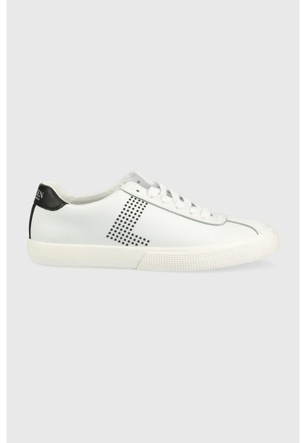 Lauren Ralph Lauren sneakersy skórzane JANELE kolor biały. Nosek buta: okrągły. Zapięcie: sznurówki. Kolor: biały. Materiał: skóra. Obcas: na obcasie. Wysokość obcasa: niski