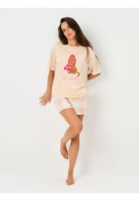 Sinsay - Bawełniana piżama dwuczęściowa z nadrukiem - kremowy. Kolor: kremowy. Materiał: bawełna. Wzór: nadruk #1