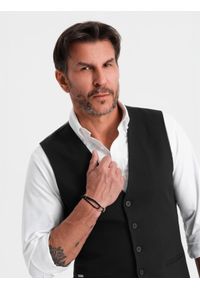 Ombre Clothing - Elegancka męska kamizelka w jodełkę SLIM FIT - czarna V3 - Rozmiar: XL. Okazja: na spotkanie biznesowe, do pracy, na co dzień. Typ kołnierza: golf. Kolor: czarny. Materiał: tkanina, wiskoza, poliester, materiał, elastan. Wzór: jodełka. Styl: elegancki #3