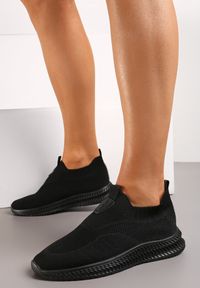 Renee - Czarne Buty Sportowe ze Skarpetkową Cholewką Pinke. Kolor: czarny. Materiał: jeans, dresówka. Szerokość cholewki: normalna #3