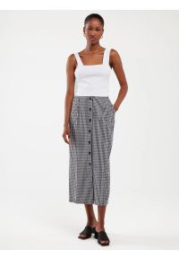 Big-Star - Spódnica damska midi w drobną kratę z guzikami biało-czarna Polli 906. Kolor: czarny. Materiał: bawełna, tkanina. Wzór: kratka. Styl: elegancki, retro, klasyczny #4