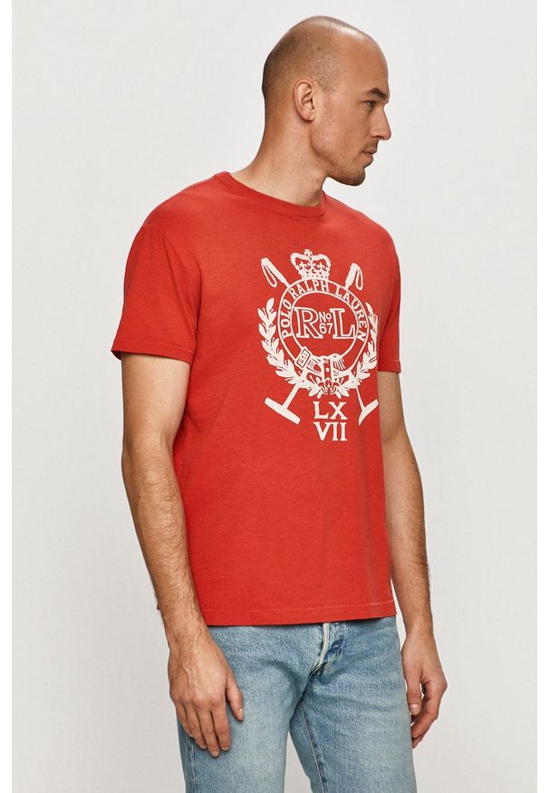 Polo Ralph Lauren - T-shirt. Okazja: na co dzień. Typ kołnierza: polo. Kolor: czerwony. Wzór: nadruk. Styl: casual