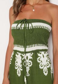 Born2be - Zielony Wiskozowy Kombinezon Bez Rękawów z Geometrycznym Wzorem Orceria. Okazja: na spacer, na co dzień. Kolor: zielony. Materiał: wiskoza. Długość rękawa: bez rękawów. Wzór: geometria. Sezon: lato. Styl: elegancki, casual #4