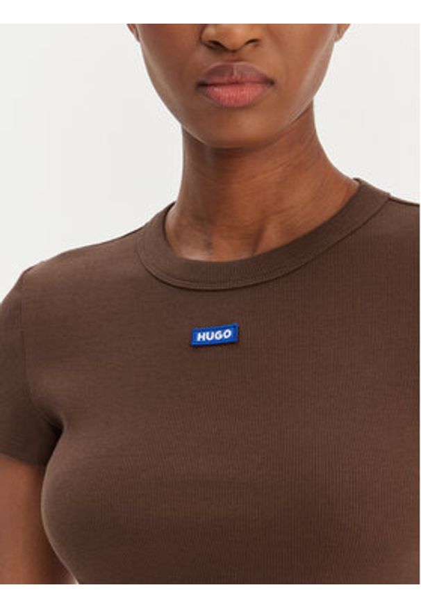 Hugo - HUGO T-Shirt Baby 50510749 Brązowy Slim Fit. Kolor: brązowy. Materiał: bawełna