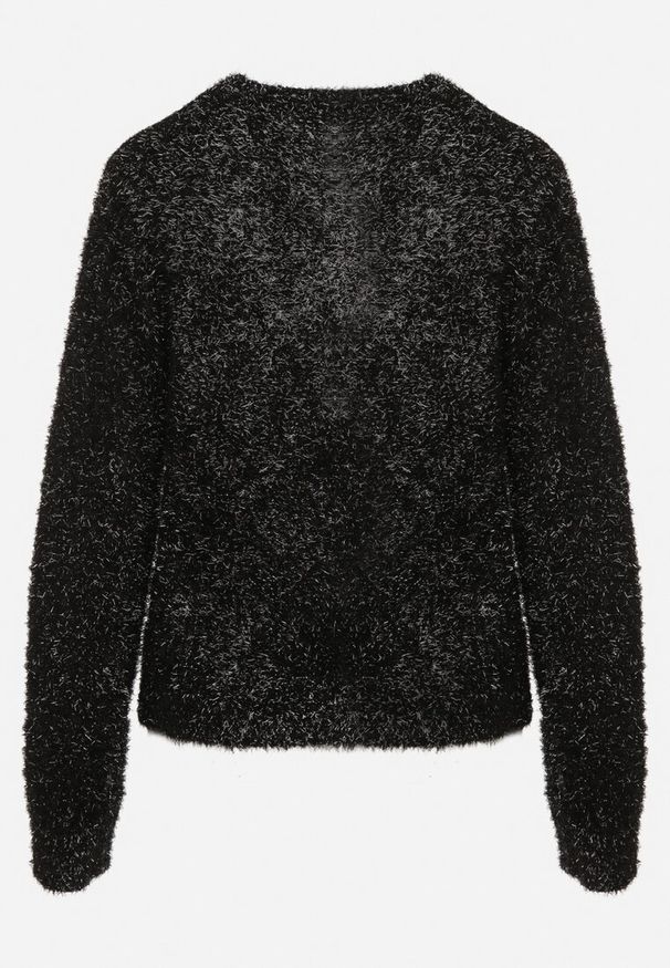 Born2be - Czarny Sweter z Wiskozą Ozdobiony Metaliczną Nitką Sanamora. Okazja: na co dzień. Kolor: czarny. Materiał: wiskoza. Wzór: aplikacja. Styl: elegancki, casual