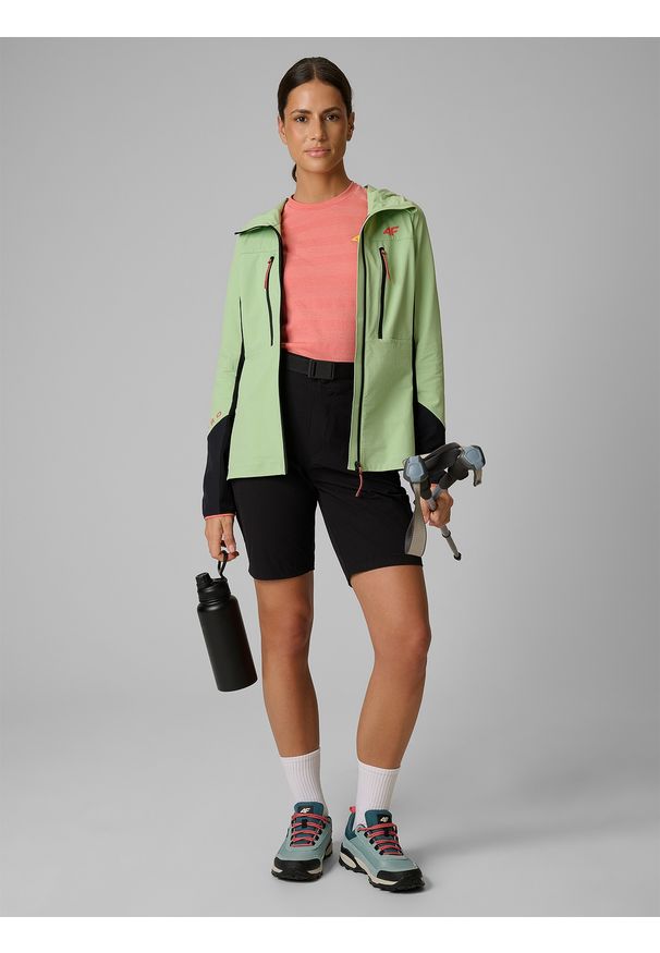 4f - 4F Kurtka softshell wiatroodporna membrana 8000 damska - miętowa XXL. Kolor: turkusowy. Materiał: softshell. Sport: wspinaczka, turystyka piesza