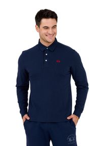 La Martina - LA MARTINA Granatowy męski longsleeve polo HEAVY JERSEY, Rozmiar XXL. Typ kołnierza: polo. Kolor: czarny. Materiał: jersey. Długość rękawa: długi rękaw #6