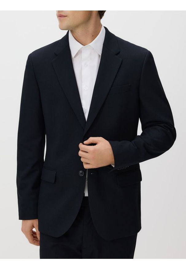Reserved - Marynarka slim fit z wiskozą - granatowy. Kolor: niebieski. Materiał: wiskoza