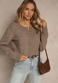 Renee - Beżowy Rozpinany Kardigan z Wełną Kornelira. Okazja: na co dzień. Kolor: beżowy. Materiał: wełna. Styl: casual, elegancki #3
