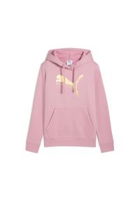 Bluza damska z kapturem Puma Ess Metallic Fl. Typ kołnierza: kaptur. Kolor: różowy. Materiał: prążkowany. Wzór: nadruk. Sport: bieganie #1