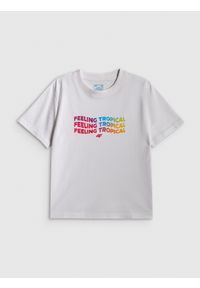4f - 4F T-shirt boxy z nadrukiem damski - biały S. Okazja: na co dzień. Kolor: biały. Materiał: dzianina, bawełna, materiał. Wzór: nadruk. Styl: casual #1