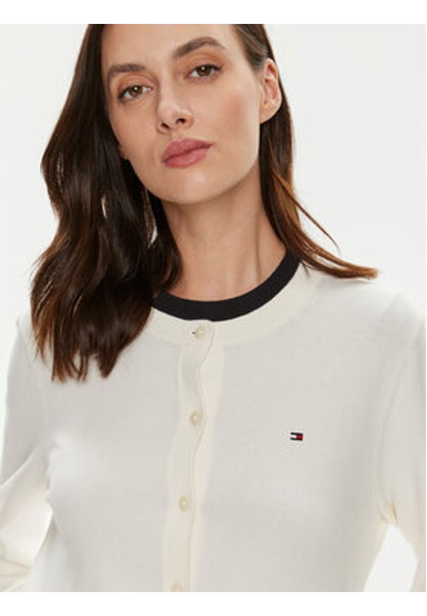 TOMMY HILFIGER - Tommy Hilfiger Kardigan WW0WW42370 Écru Regular Fit. Materiał: syntetyk