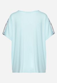 Born2be - Jasnoniebieski Bawełniany T-shirt z Krótkim Rękawem oraz Nadrukiem i Cyrkoniami Ridsa. Kolor: niebieski. Materiał: bawełna. Długość rękawa: krótki rękaw. Długość: krótkie. Wzór: nadruk #7