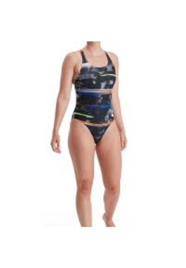 Strój Kąpielowy Speedo Digital Powerback – Czarno-biały/niebieski – Rozmiar 28. Kolor: czarny