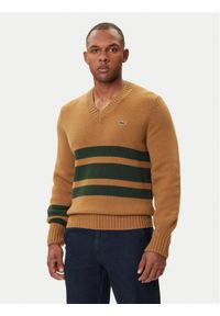 Lacoste Sweter AH5180 Brązowy Regular Fit. Kolor: brązowy. Materiał: wełna