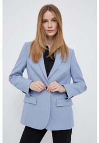 Calvin Klein marynarka kolor niebieski jednorzędowa gładka. Okazja: na co dzień. Kolor: niebieski. Materiał: tkanina, poliester. Wzór: gładki. Styl: casual, klasyczny