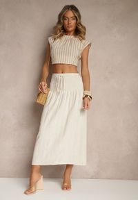 Renee - Beżowa Spódnica z Wiskozą i Lnem High Waist o Rozkloszowanym Kroju Lumerellea. Okazja: na spacer, na co dzień. Stan: podwyższony. Kolor: beżowy. Materiał: wiskoza, len. Styl: elegancki, casual #5