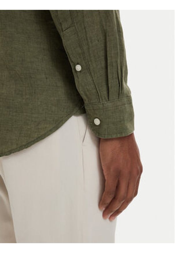 TOMMY HILFIGER - Tommy Hilfiger Koszula MW0MW41530 Zielony ciemny Regular Fit. Kolor: zielony. Materiał: len