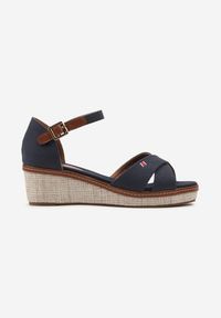 Born2be - Granatowe Sandały Espadryle na Plecionym Koturnie Zapinane Wokół Kostki Zatanna. Okazja: na imprezę, na plażę, na spacer. Kolor: niebieski. Materiał: len. Sezon: lato. Obcas: na koturnie. Styl: elegancki #5