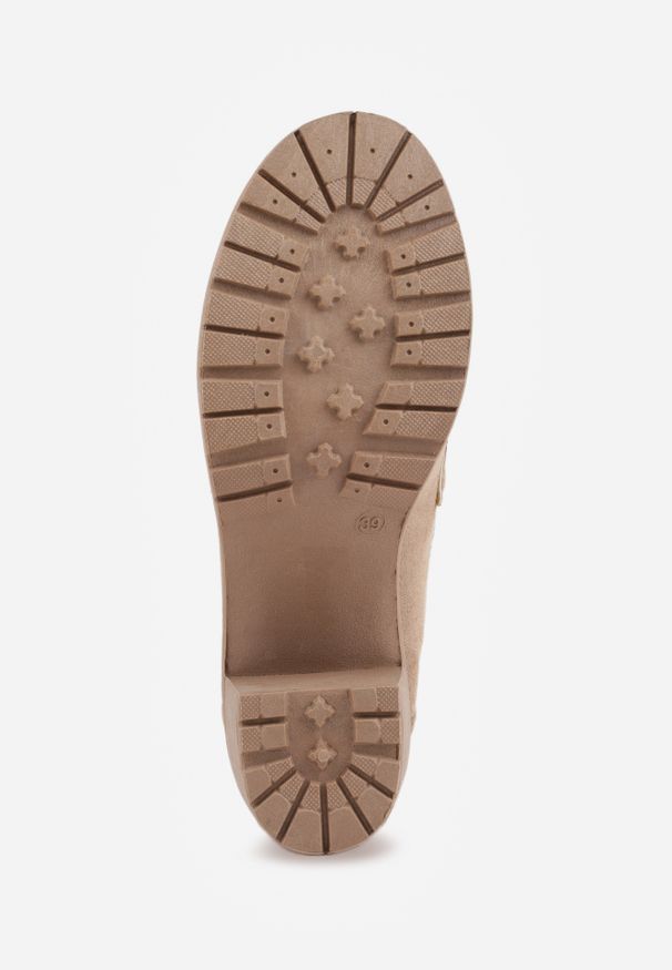 Renee - Ciemnobeżowe Półbuty Mokasyny z Ekozamszu na Słupku i Platformie Andarco. Okazja: na spotkanie biznesowe. Nosek buta: okrągły. Kolor: beżowy. Sezon: wiosna. Obcas: na platformie. Styl: biznesowy