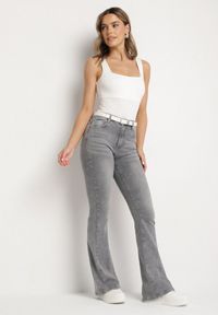 Born2be - Szare Jeansy Dzwony z Wysokim Stanem Talunea. Stan: podwyższony. Kolor: szary. Styl: klasyczny, elegancki #5