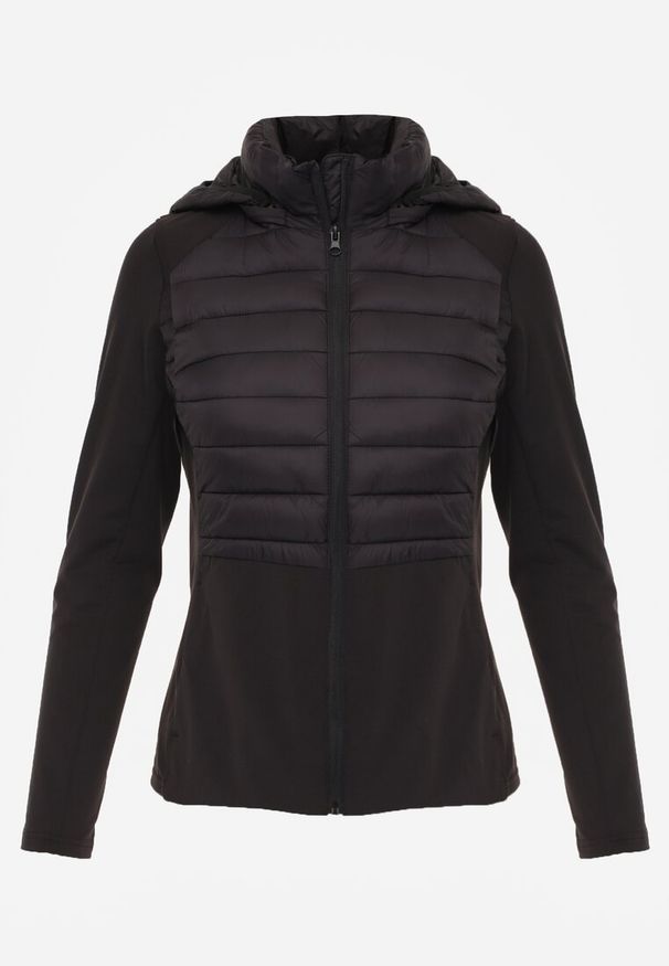 Renee - Czarna Przejściowa Kurtka z Pikowaniem i Elastycznymi Rękawami Salisia. Okazja: na co dzień. Typ kołnierza: kaptur. Kolor: czarny. Materiał: nylon. Styl: casual, sportowy