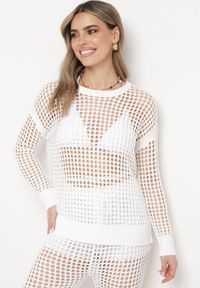 Born2be - Biała Ażurowa Buzka z Szydełkowej Dzianiny Zavara. Okazja: na co dzień. Kolor: biały. Materiał: dzianina. Wzór: ażurowy. Styl: casual, elegancki #1