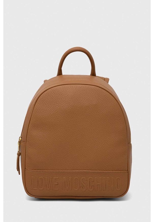 Love Moschino plecak damski kolor brązowy mały gładki. Kolor: brązowy. Wzór: gładki