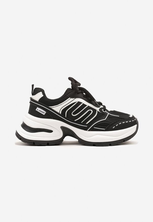 Born2be - Czarne Sneakersy na Grubej Podeszwie z Geometrycznym Wzorem Desitira. Okazja: na co dzień. Kolor: czarny. Materiał: jeans. Wzór: geometria. Obcas: na platformie