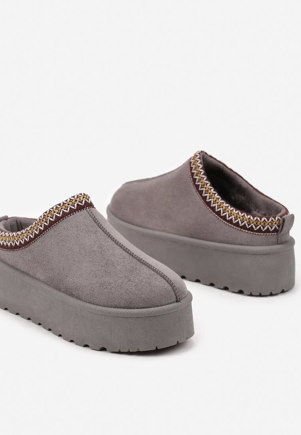 Born2be - Szare Śniegowce na Grubej Podeszwie z Niską Cholewką Lotitha. Okazja: na spacer. Wysokość cholewki: przed kostkę. Kolor: szary. Materiał: puch, jeans. Szerokość cholewki: normalna. Wzór: aplikacja. Sezon: zima. Styl: elegancki