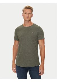 Tommy Jeans T-Shirt Jaspe DM0DM09586 Khaki Slim Fit. Kolor: brązowy. Materiał: syntetyk